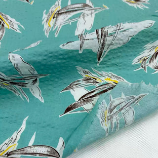 Japanese Fashion Designer Conversational Turquoise Non-Stretch Salt Shrinking / Puckered Cotton Seersucker DS29671