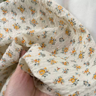 Korean Fashion Designer Floral Off-White Non-Stretch Salt Shrinking / Puckered Cotton Seersucker DS29673