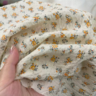 Korean Fashion Designer Floral Off-White Non-Stretch Salt Shrinking / Puckered Cotton Seersucker DS29673