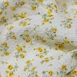 Korean Fashion Designer Floral Yellow Non-Stretch Salt Shrinking / Puckered Cotton Seersucker DS29676