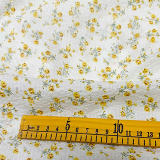 Korean Fashion Designer Floral Yellow Non-Stretch Salt Shrinking / Puckered Cotton Seersucker DS29676