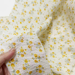 Korean Fashion Designer Floral Yellow Non-Stretch Salt Shrinking / Puckered Cotton Seersucker DS29676