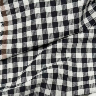 Japanese Fashion Designer Gingham Black Non-Stretch Salt Shrinking / Puckered Linen Cotton Blended Seersucker DS29678