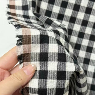 Japanese Fashion Designer Gingham Black Non-Stretch Salt Shrinking / Puckered Linen Cotton Blended Seersucker DS29678