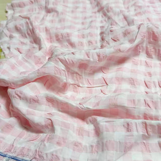 Japanese Fashion Designer Gingham Pink Non-Stretch Salt Shrinking / Puckered Cotton Seersucker DS29681