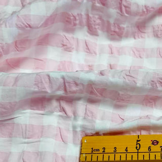 Japanese Fashion Designer Gingham Pink Non-Stretch Salt Shrinking / Puckered Cotton Seersucker DS29681
