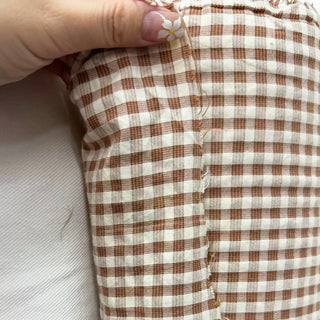 Japanese Fashion Designer Gingham Brown Non-Stretch Salt Shrinking / Puckered Cotton Seersucker DS29685