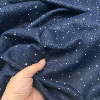 Korean Fashion Designer Floral Blue Non-Stretch Salt Shrinking / Puckered Cotton Seersucker DS29686