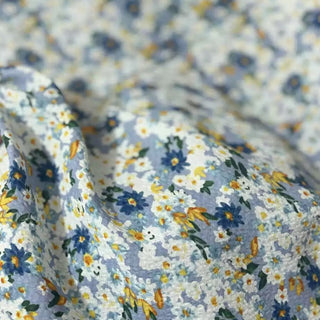 Japanese Fashion Designer Floral Blue Non-Stretch Salt Shrinking / Puckered Cotton Seersucker DS29687