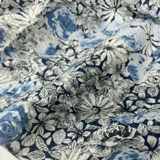 Japanese Fashion Designer Floral Blue Non-Stretch Salt Shrinking / Puckered Cotton Seersucker DS29688