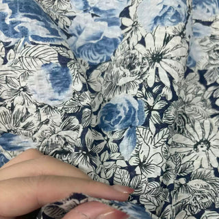 Japanese Fashion Designer Floral Blue Non-Stretch Salt Shrinking / Puckered Cotton Seersucker DS29688