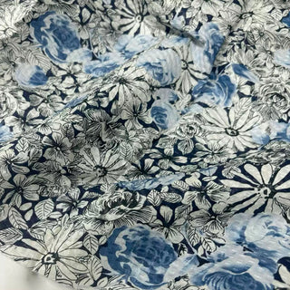 Japanese Fashion Designer Floral Blue Non-Stretch Salt Shrinking / Puckered Cotton Seersucker DS29688