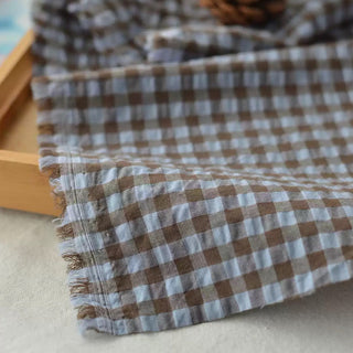 Italian Fashion Designer Gingham Blue Non-Stretch Salt Shrinking / Puckered Cotton Seersucker DS29691