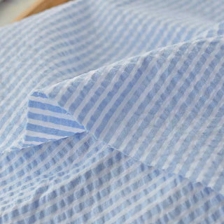 Japanese Fashion Designer Stripes Blue Non-Stretch Salt Shrinking / Puckered Cotton Seersucker DS29692
