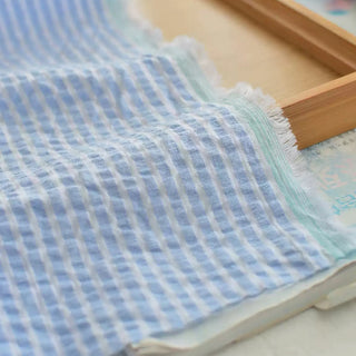 Japanese Fashion Designer Stripes Blue Non-Stretch Salt Shrinking / Puckered Cotton Seersucker DS29692