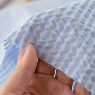 Japanese Fashion Designer Stripes Blue Non-Stretch Salt Shrinking / Puckered Cotton Seersucker DS29692