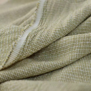 French Fashion Designer Gingham Green Non-Stretch Salt Shrinking / Puckered Linen Cotton Blended Seersucker DS29693