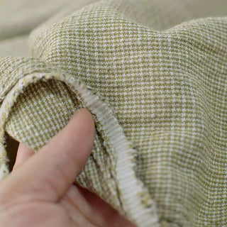 French Fashion Designer Gingham Green Non-Stretch Salt Shrinking / Puckered Linen Cotton Blended Seersucker DS29693