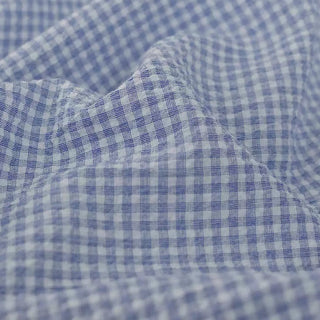 Japanese Fashion Designer Gingham Blue Non-Stretch Salt Shrinking / Puckered Cotton Seersucker DS29694