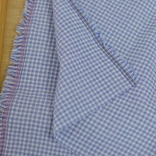 Japanese Fashion Designer Gingham Blue Non-Stretch Salt Shrinking / Puckered Cotton Seersucker DS29694