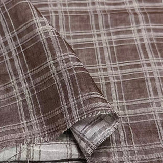 French Fashion Designer Plaid Brown Non-Stretch Linen Double Gauze DS29696