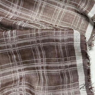 French Fashion Designer Plaid Brown Non-Stretch Linen Double Gauze DS29696