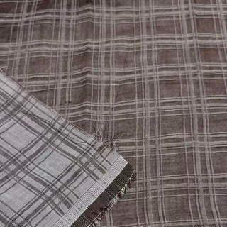 French Fashion Designer Plaid Brown Non-Stretch Linen Double Gauze DS29696