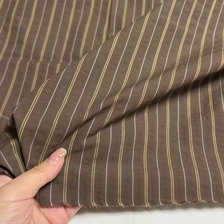 Korean Fashion Designer Stripes Brown Non-Stretch Salt Shrinking / Puckered Cotton Seersucker DS29697