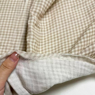 Japanese Fashion Designer Gingham Brown Non-Stretch Combed Cotton Double Gauze DS29698