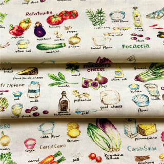 Yardblox Exclusive Korean Fashion Designer Fruits and Vegetables Beige/Multi Color Non-Stretch Cotton Plain Woven DS31501