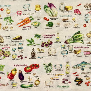 Yardblox Exclusive Korean Fashion Designer Fruits and Vegetables Beige/Multi Color Non-Stretch Cotton Plain Woven DS31501