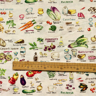 Yardblox Exclusive Korean Fashion Designer Fruits and Vegetables Beige/Multi Color Non-Stretch Cotton Plain Woven DS31501