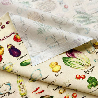 Yardblox Exclusive Korean Fashion Designer Fruits and Vegetables Beige/Multi Color Non-Stretch Cotton Plain Woven DS31501