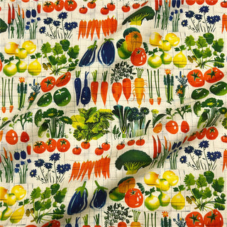 Yardblox Exclusive Korean Fashion Designer Fruits and Vegetables Beige/Multi Color Non-Stretch Cotton Plain Woven DS31502