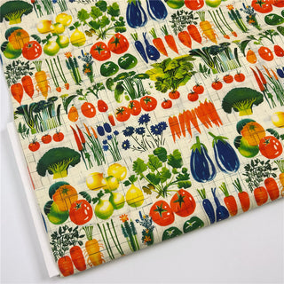 Yardblox Exclusive Korean Fashion Designer Fruits and Vegetables Beige/Multi Color Non-Stretch Cotton Plain Woven DS31502