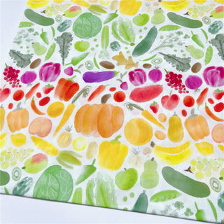 Yardblox Exclusive Korean Fashion Designer Fruits and Vegetables White/Multi Color Non-Stretch Cotton Broadcloth Poplin DS31503