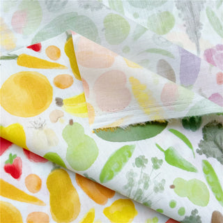 Yardblox Exclusive Korean Fashion Designer Fruits and Vegetables White/Multi Color Non-Stretch Cotton Broadcloth Poplin DS31503