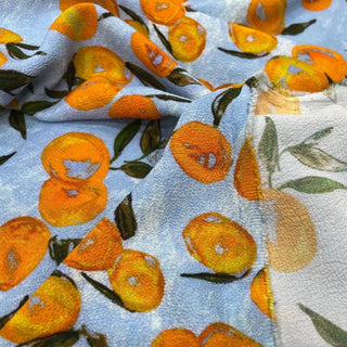 Yardblox Exclusive Rouje Fruits and Vegetables Blue/Multi Color Non-Stretch Viscose Crepe DS32501