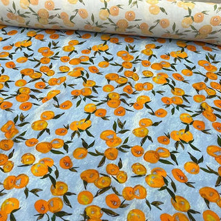 Yardblox Exclusive Rouje Fruits and Vegetables Blue/Multi Color Non-Stretch Viscose Crepe DS32501