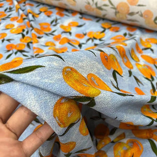 Yardblox Exclusive Rouje Fruits and Vegetables Blue/Multi Color Non-Stretch Viscose Crepe DS32501