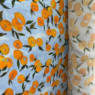 Yardblox Exclusive Rouje Fruits and Vegetables Blue/Multi Color Non-Stretch Viscose Crepe DS32501