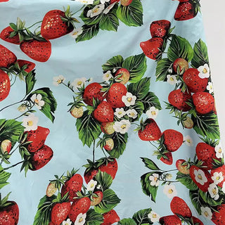 Yardblox Exclusive Italian Luxury Desginer Fruits and Vegetables Blue/Multi Color Non-Stretch Cotton Broadcloth Poplin DS32502