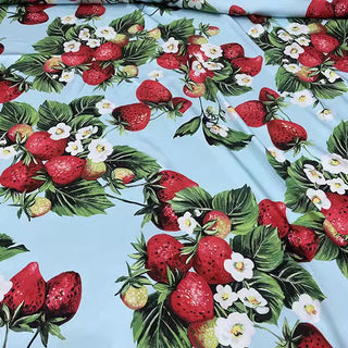 Yardblox Exclusive Italian Luxury Desginer Fruits and Vegetables Blue/Multi Color Non-Stretch Cotton Broadcloth Poplin DS32502