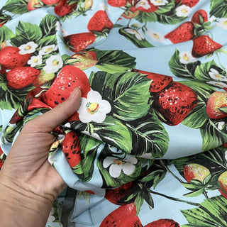 Yardblox Exclusive Italian Luxury Desginer Fruits and Vegetables Blue/Multi Color Non-Stretch Cotton Broadcloth Poplin DS32502