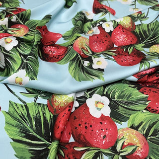 Yardblox Exclusive Italian Luxury Desginer Fruits and Vegetables Blue/Multi Color Non-Stretch Cotton Broadcloth Poplin DS32502