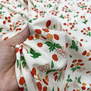 Yardblox Exclusive Rouje Fruits and Vegetables White/Multi Color Non-Stretch Viscose Crepe DS32503
