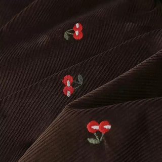 Japanese Designer Fruits and Vegetables Brown Stretch Embroidery Cotton Elastane Blended Corduroy DS33601
