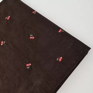 Japanese Designer Fruits and Vegetables Brown Stretch Embroidery Cotton Elastane Blended Corduroy DS33601