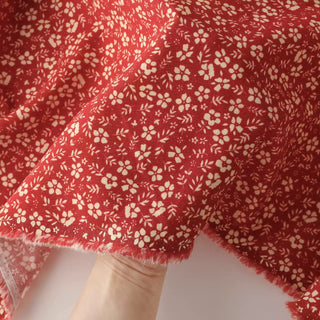 Japanese Designer Floral Red Non-Stretch Cotton Corduroy DS33602