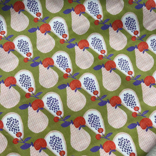 Yardblox Exclusive Japanese Fashion Designer Fruits and Vegetables Pear/Multi Color Non-Stretch Cotton Broadcloth Poplin DS34502